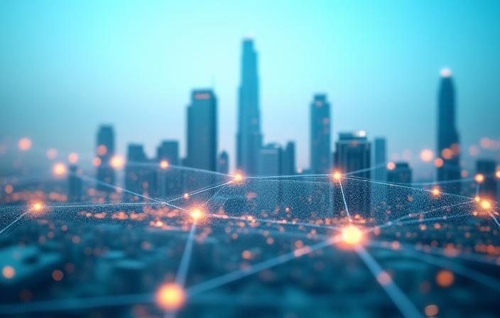 Dubai skyline with connected network lines