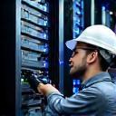IT engineer maintaining network racks